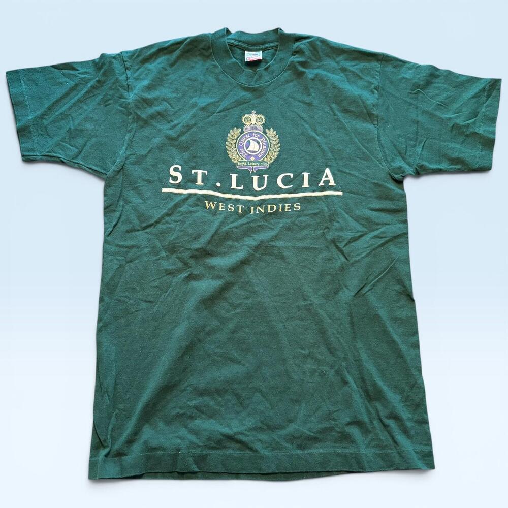 Vintage St Lucia Shirt Mens Large Green Fruit Of The Loom Tee TShirt West Indies